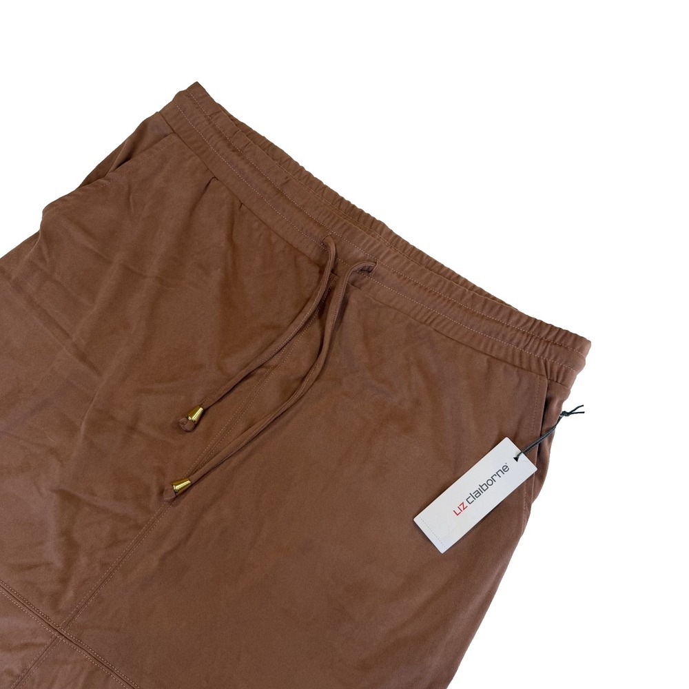 New Liz Claiborne Rusty Brown Sueded Casual Skirt with Drawstring Waistband XL